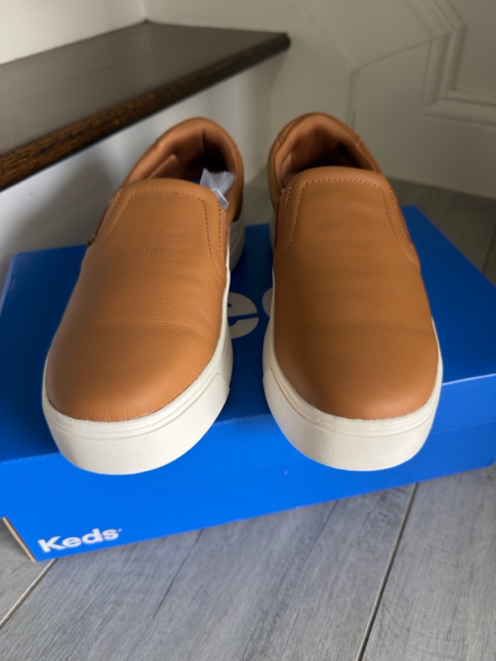 Keds Slip-On Sneakers in Cognac Brown and White